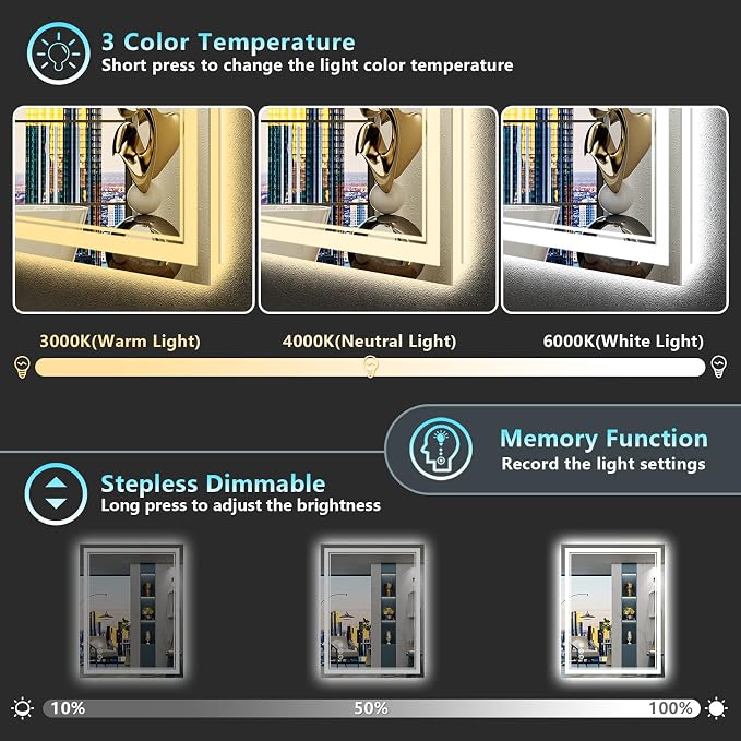 24x32 LED Bathroom Mirror with Lights, Backlit and Front Lit Anti-Fog Lighted - Image 4