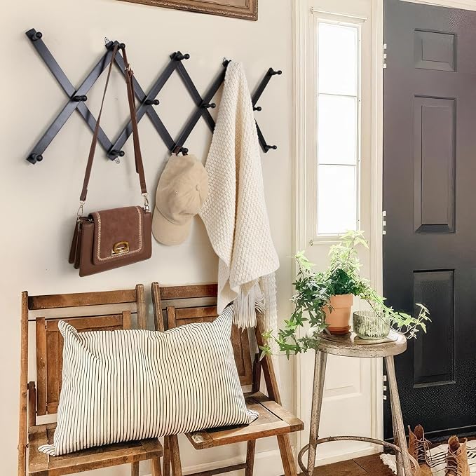 SCUNDA Wall Rack with 14 Hooks, Wooden Wall Expandable Coat Rack - Image 4