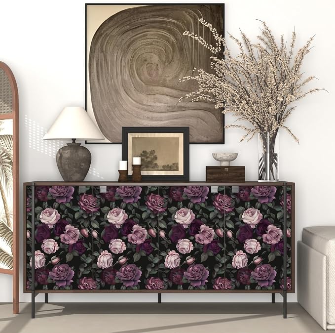 Purple Pink Rose Wallpaper Peel and Stick Vintage Floral Contact Paper 17.5in - Image 7