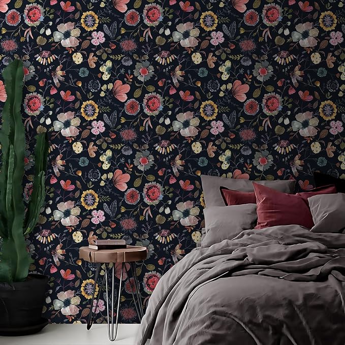 Wallpaper Peel and Stick Floral Wall Paper Removable Waterproof Blue/Red/Yellow - Image 7
