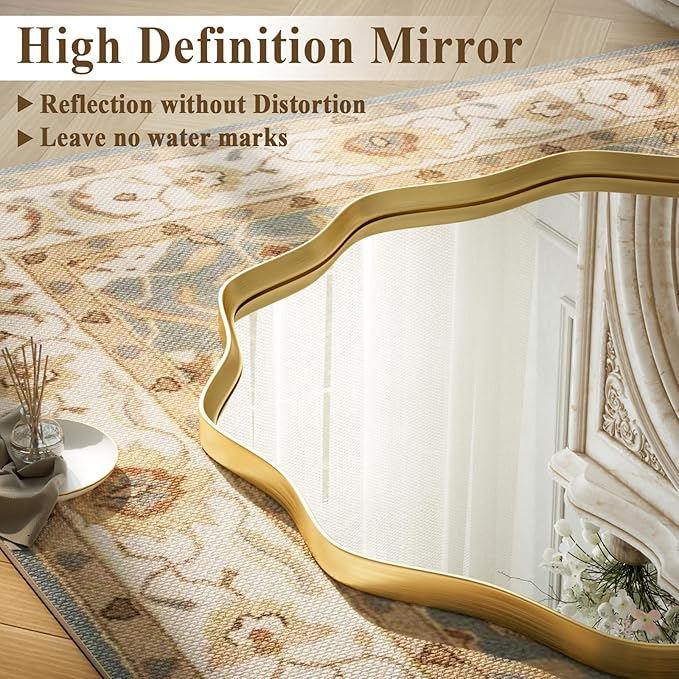 VooBang Gold Scalloped Circle Mirror, Hanging Leaning - Image 2