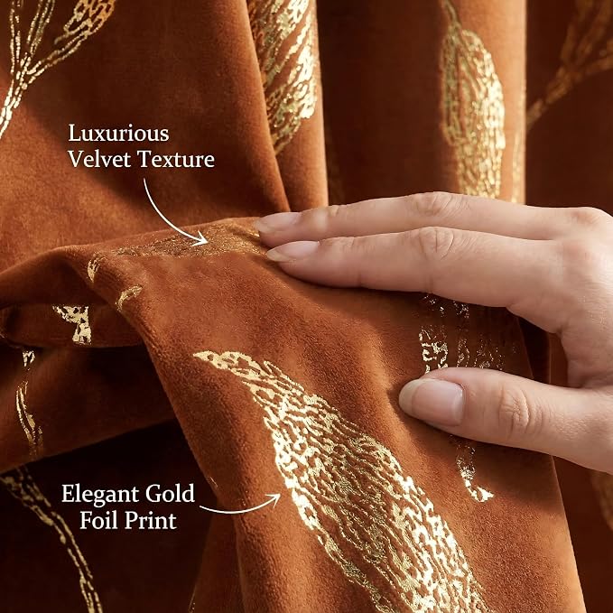NICETOWN Burnt Orange Velvet Curtains 96" Long - Image 4