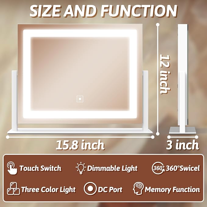 FENNIO Vanity Mirror with Lights, 3 Color Modes & Brightness Adjustable - Image 4