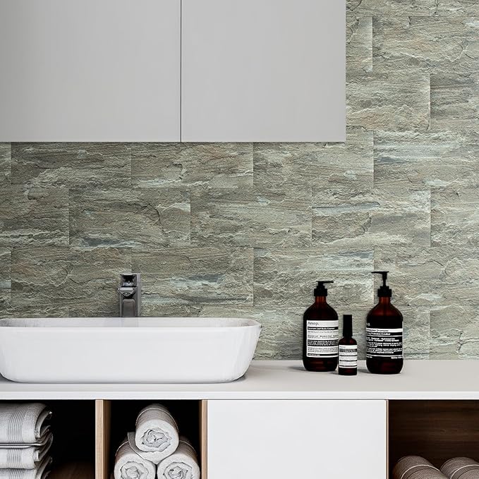 AULIGET 20-Piece Apache Brown Rock Peel and Stick Backsplash Wall Tiles - Image 6