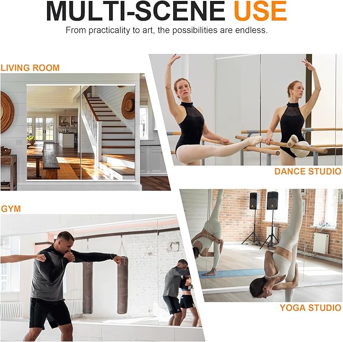 Delma Home Gym Mirror, Large Full Body Tempered Glass Frameless, Wall-Mounted - Image 6
