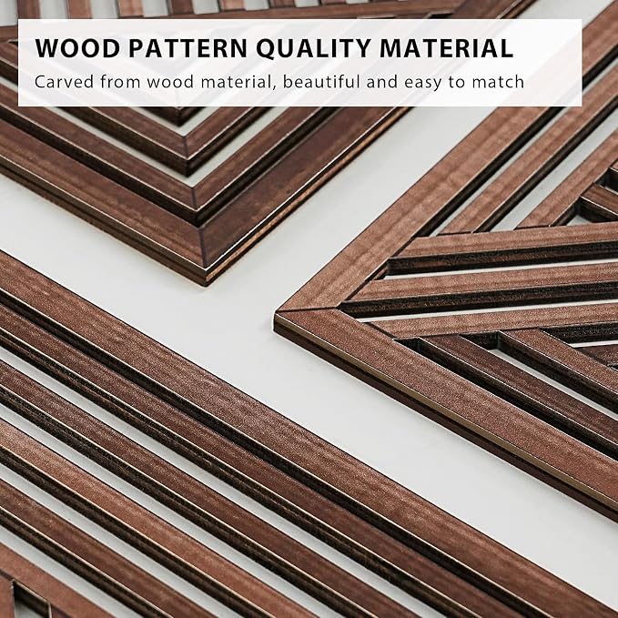 VIYYIEA Boho Solid Wood Carved Wall Art Set of 3, Geometric Minimalist Wooden - Image 3