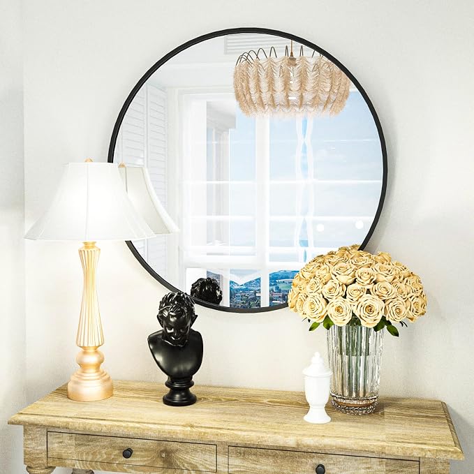 HARRITPURE Round Mirror 15.7" Black Wall Mounted Circle Mirror - Image 3