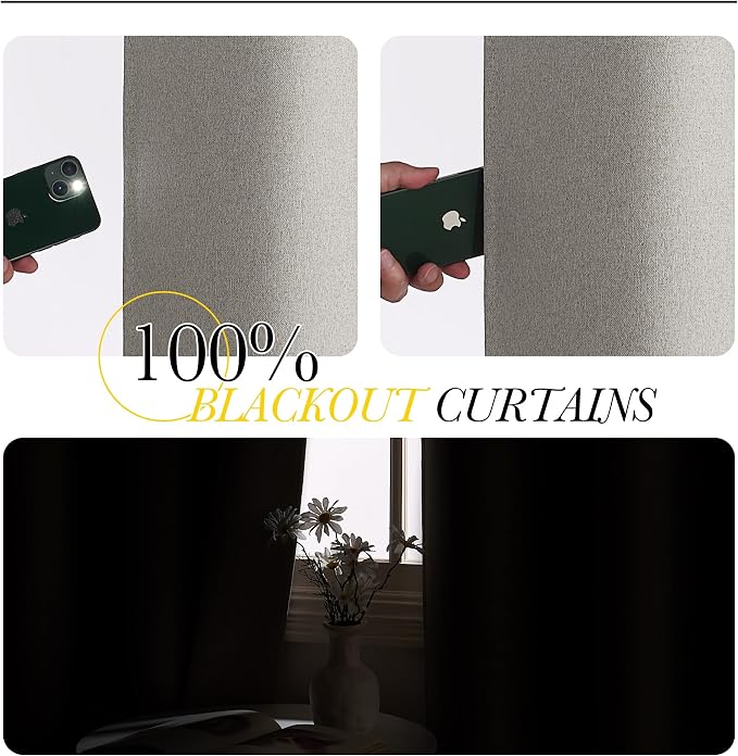 NICETOWN Extra Wide 100% Blackout Linen Curtain Panel, Light Grey, 100 inch per - Image 5