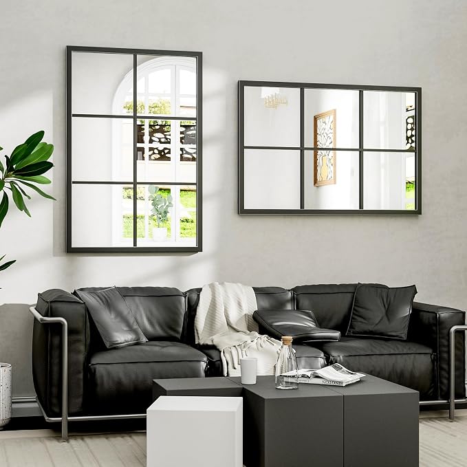 Dewfig Rectangle Wall Mirror, Window Mirror Wall Mounted, Large Black Mirrors - Image 4