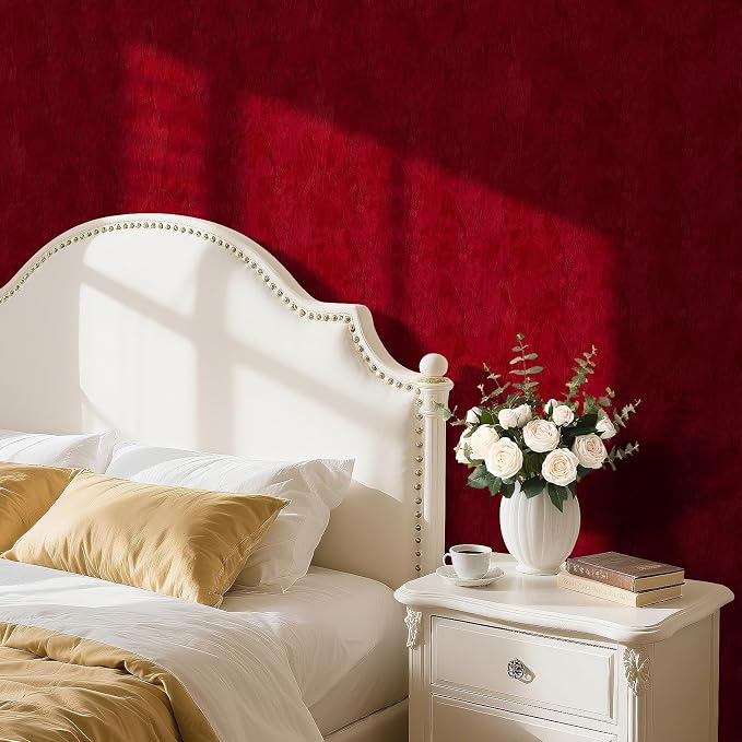30"x317" Large Size Dark Red Contact Paper Self Adhesive Velvet Wallpaper Peel - Image 3