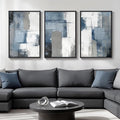 Large Framed Blue and Grey Abstract Wall Art, 3 Piece Modern Canvas Prints by Cuspin