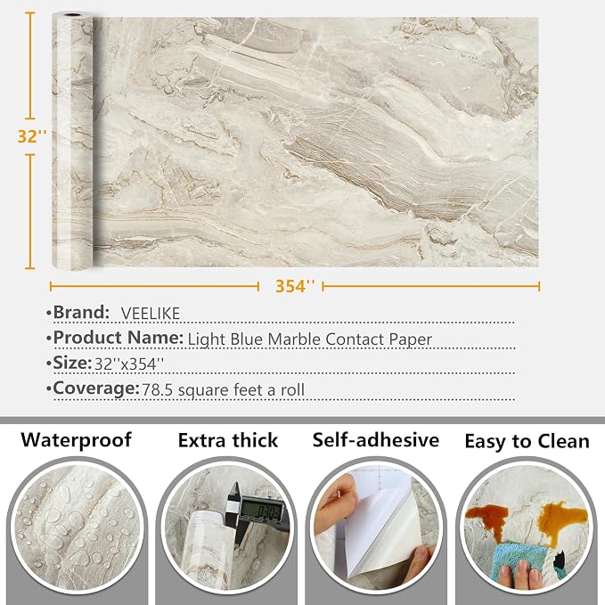 VEELIKE Wide 32''x354'' Beige Gold Marble Contact Paper - Image 8