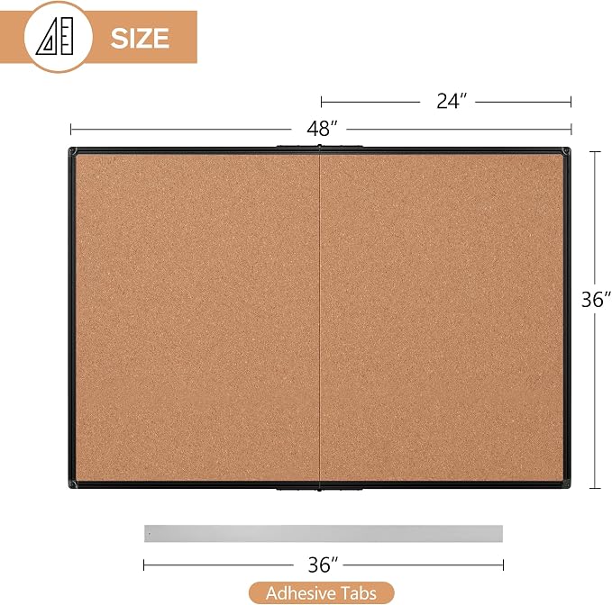 Cork Board Bulletin Board 36 x 48, Foldable Notice Pin Board - Image 3
