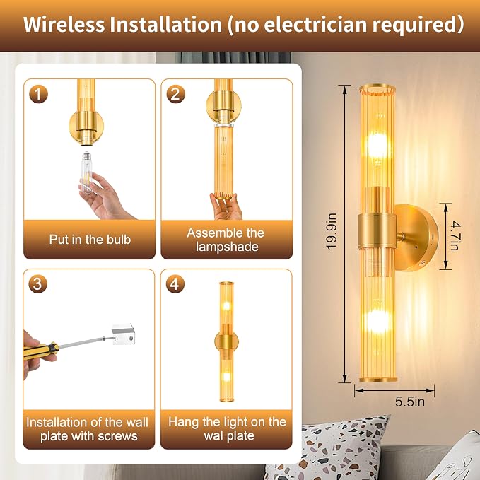 Morauroral Gold Battery Operated Wall Sconces Set of 2, Rechargeable Wall Lights - Image 5