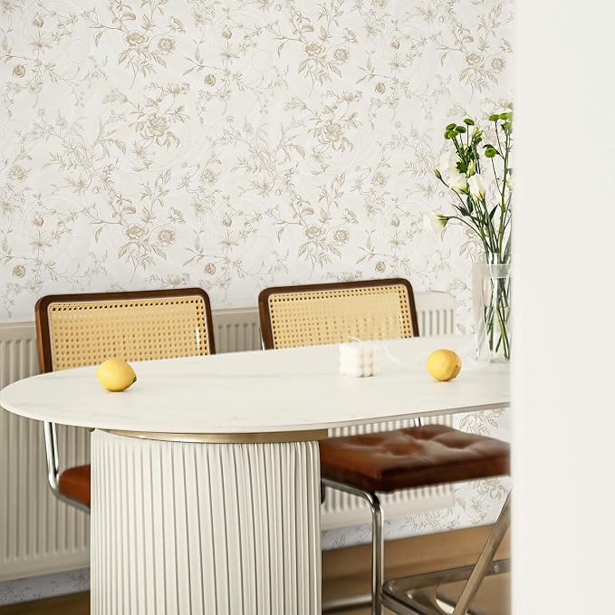 Ismoon Floral Peel and Stick Wallpaper Vintage Beige Stick on Wall Paper French - Image 4