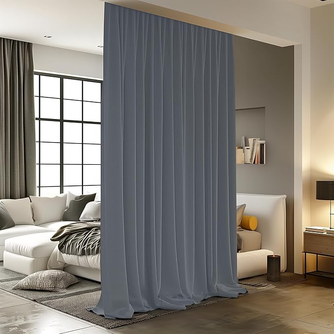 Room Divider Curtains for Ceiling Track Rod, 15 ft Wide x 9 ft Tall, Dark Grey by RoomDarkning
