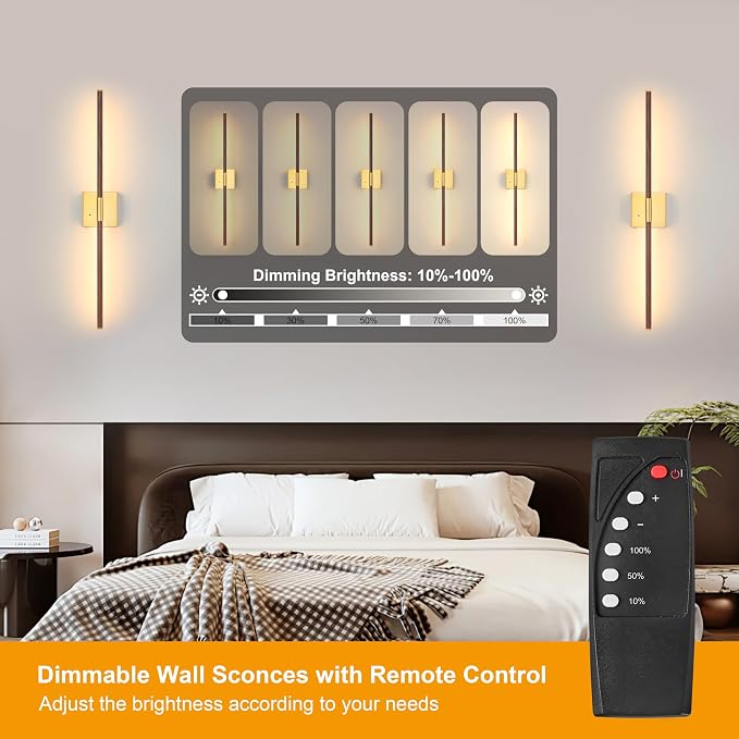 Morauroral 36 Inch Battery Operated Wall Sconces Set of 2, Dimmable Battery - Image 2