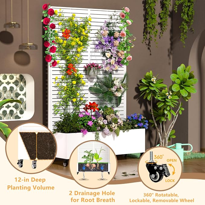 MTART Metal Planter Box with Trellis, 72.1"x47.2"x16" Outdoor Galvanized Raised - Image 3