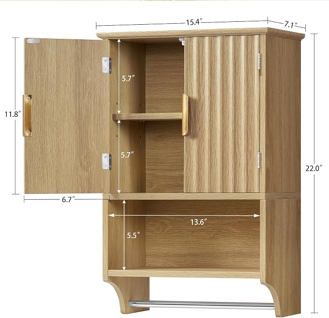 TEENFON Fluted Bathroom Wall Cabinet - Image 3