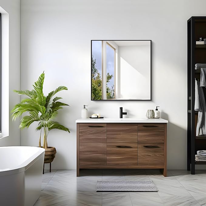 KOCUUY Bathroom Mirror, 30x30 Square Black Mirror - Image 7