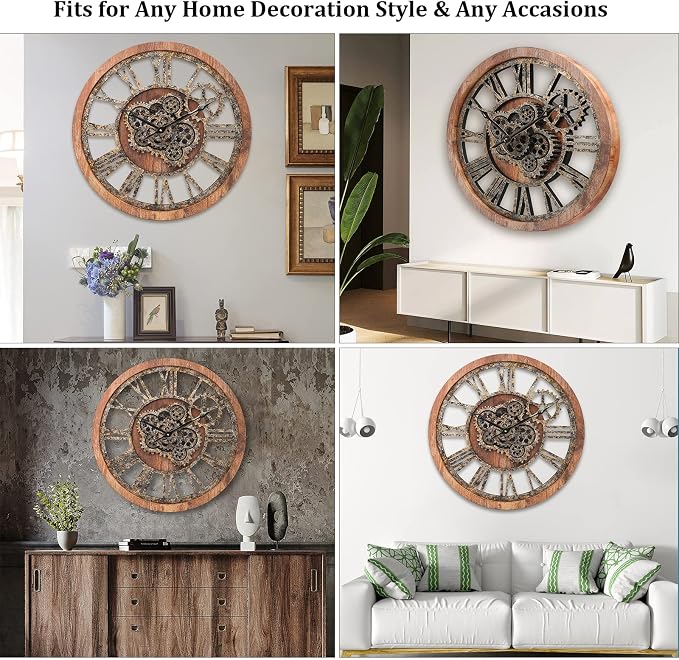 HOIBAI Wall Clock, 24 Inch Moving Gears Clock Large Wall Clock - Image 8