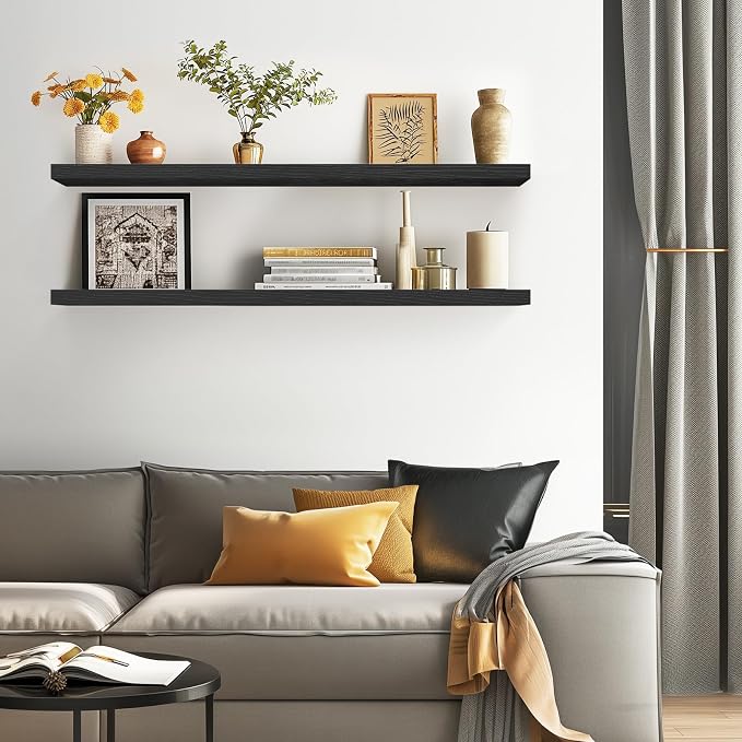 BAYKA Floating Shelves, 48 inches Long Heavy Duty Wall Mounted Rustic Wood - Image 5