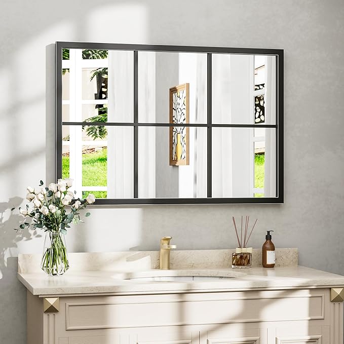 Dewfig Rectangle Wall Mirror, Window Mirror Wall Mounted, Large Black Mirrors by YourSpacePerfectlyReflected