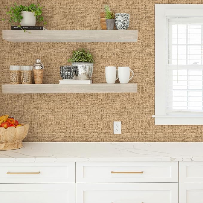TANONE Dark Coffee Linen Wallpaper Self-Adhesive- Grasscloth Contact Paper Peel - Image 4