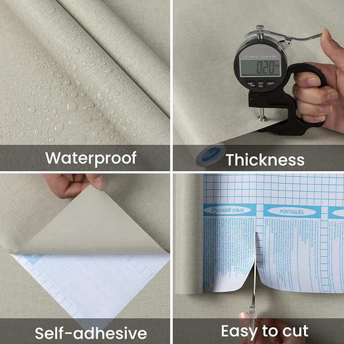 practicalWs Cream Contact Paper 17.7 inch x 118 inch Grasscloth Texture Peel - Image 5