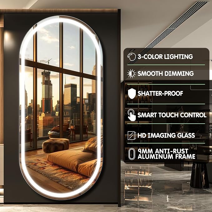 FENNIO Full Length Mirror with Lights, Wall Mounted Hanging Mirror with Lights - Image 5