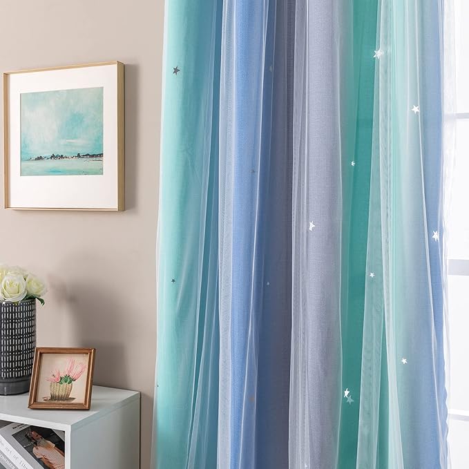 XiDi Curtains for Bedroom Decor, Rainbow BluGrenGrey-34-45 by Addsomecolortolife