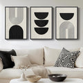 Framed Boho Black and White Abstract Wall Art, 3 Piece Modern Beige Canvas by Cuspin
