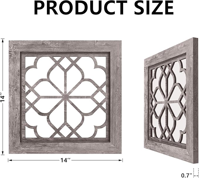 Set of 2 14 Inch Square Brown Window Pane Wall Mirrors, Shatterproof Rustic - Image 2
