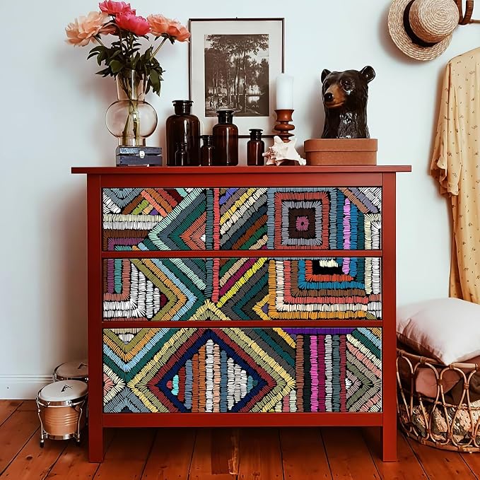 Retro Textured Peel and Stick Wallpaper Geometric Patchwork color Mosaic - Image 6