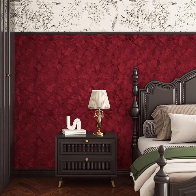 Wallercity Deep Red Velvet Peel and Stick Wallpaper Flocking Fabric Contact - Image 5