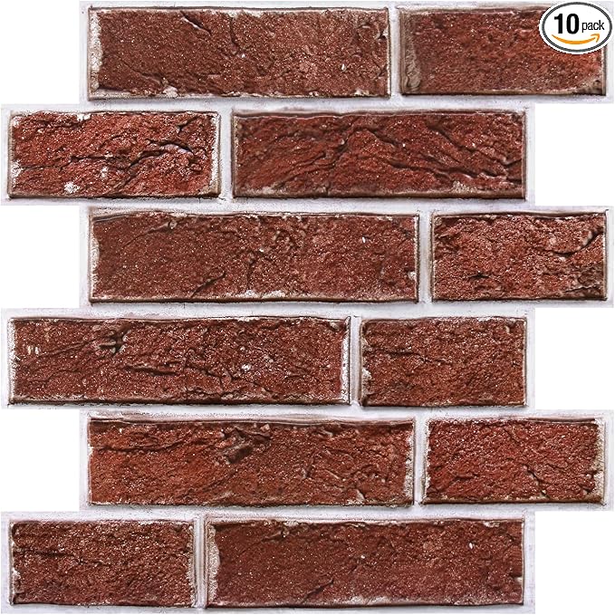 3D Peel and Stick Faux Brick Wall Panels 11.8" x 11.8" 10-Pack, Small by SMOOSTIKCDECOR