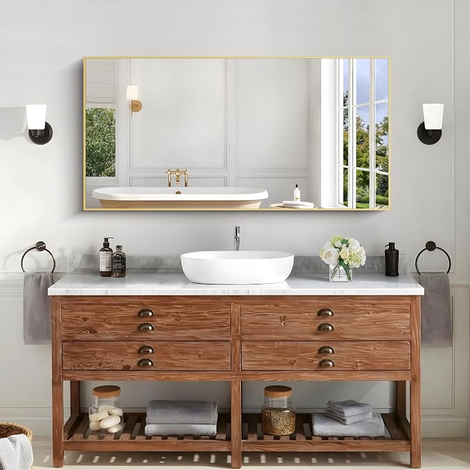 KOCUUY Gold Bathroom Mirror, 24x48 inch Brushed Gold Mirror - Image 2