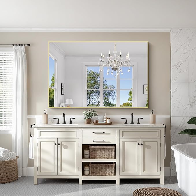 KOCUUY Large Gold Bathroom Mirror, 60x40 Inch Rectangular Mirror - Image 6