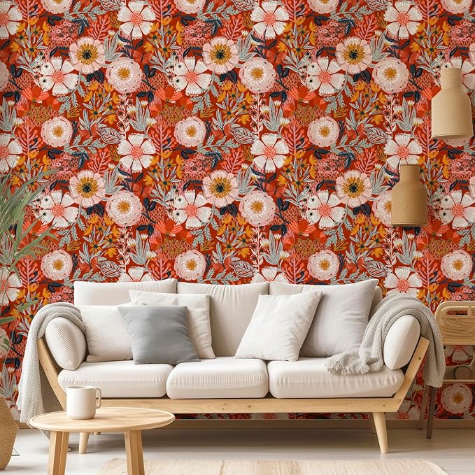 HAOKHOME Boho Peel and Stick Wallpaper Floral Wall Paper Removable - Image 2