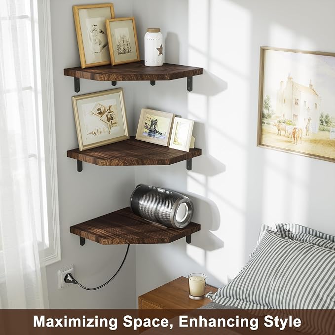 Alsonerbay Corner Shelf Wall Mount, Rustic Wood Shelves - Image 3
