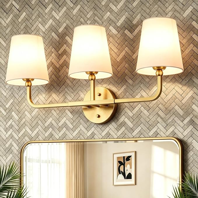 MOKATNG Bathroom Light Fixtures, 3-Light Brushed Gold Vanity Lights, Bathroom by Bathroomlightfixtures