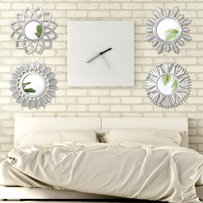 Dandat Set of 4 Gold Mirrors for Wall Decor Small Circle Flowers Mirrors - Image 2