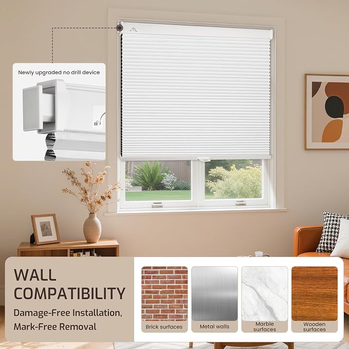 Grandekor No Drill No Tools Cordless Cellular Shades, 35.5" W x 64" H, UV - Image 8
