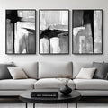 Large Framed Black and White Gray Abstract Wall Art, 3 Piece Modern Canvas by Cuspin
