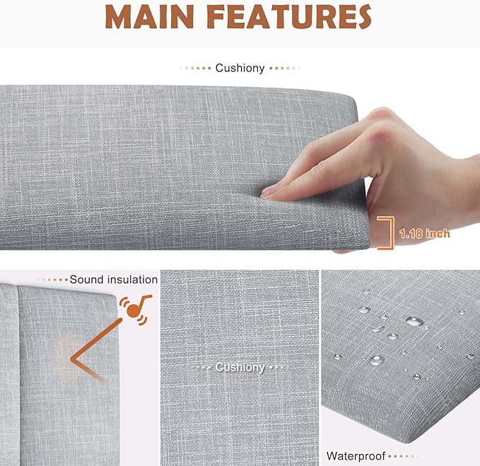 IFNOW Upholstered Wall Mounted Headboard, 3D Soundproof Wall Panels Peel and - Image 3