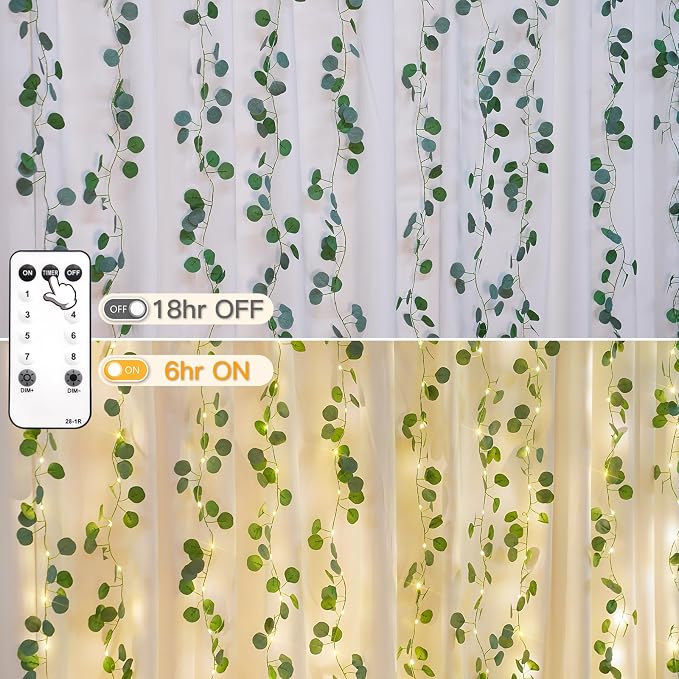 suddus 200 LED Vine with Light Plug in, 6.5ft x 6.5ft Eucalyptus Fairy Curtain - Image 4