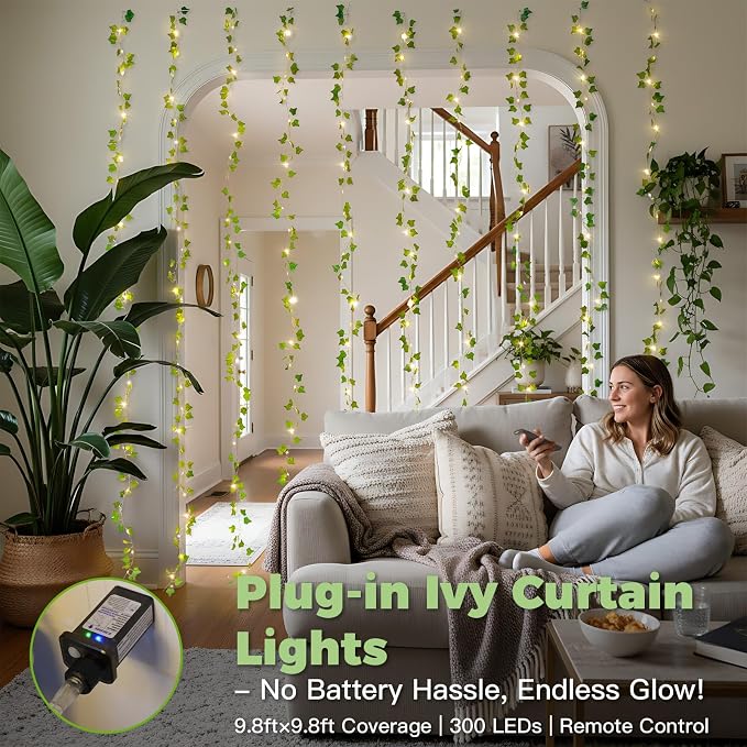 suddus 300 LED Vines with Lights Plug in, 9.8ft x 9.8ft Fairy Lights with Vines - Image 2