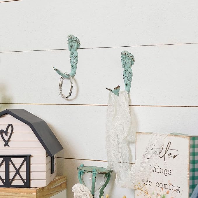 SOFFEE DESIGN 2pcs Mermaid Shape Metal Wall Coat Hooks, Farmhouse Decoration - Image 4