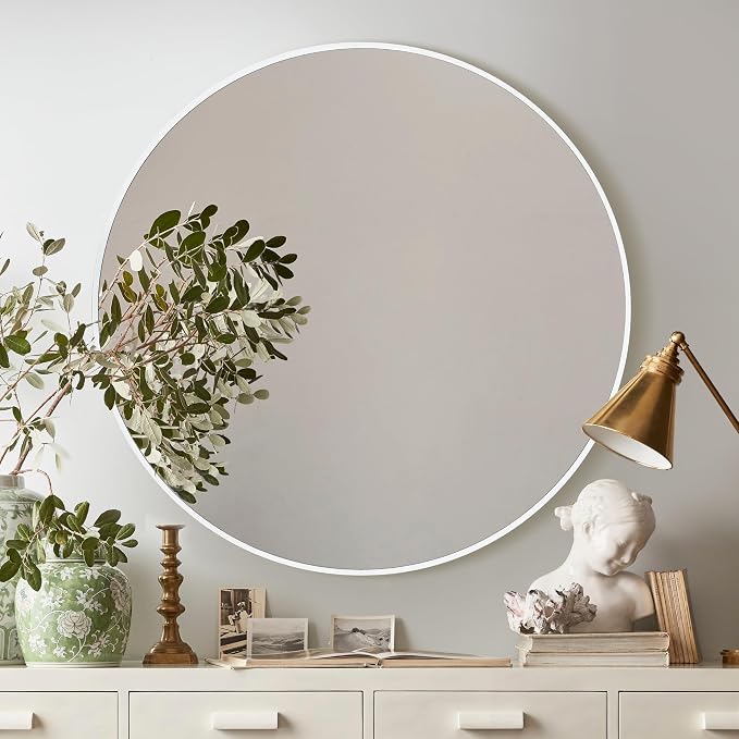 CULER Round White Bathroom 30 Inch Mirror, Circle Wall Modern Mirror - Image 2