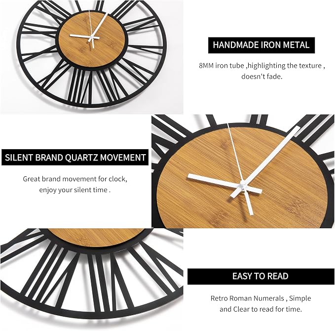 1st owned Wall Clocks for Living Room Decor, Round Silent Non Ticking, Modern - Image 3